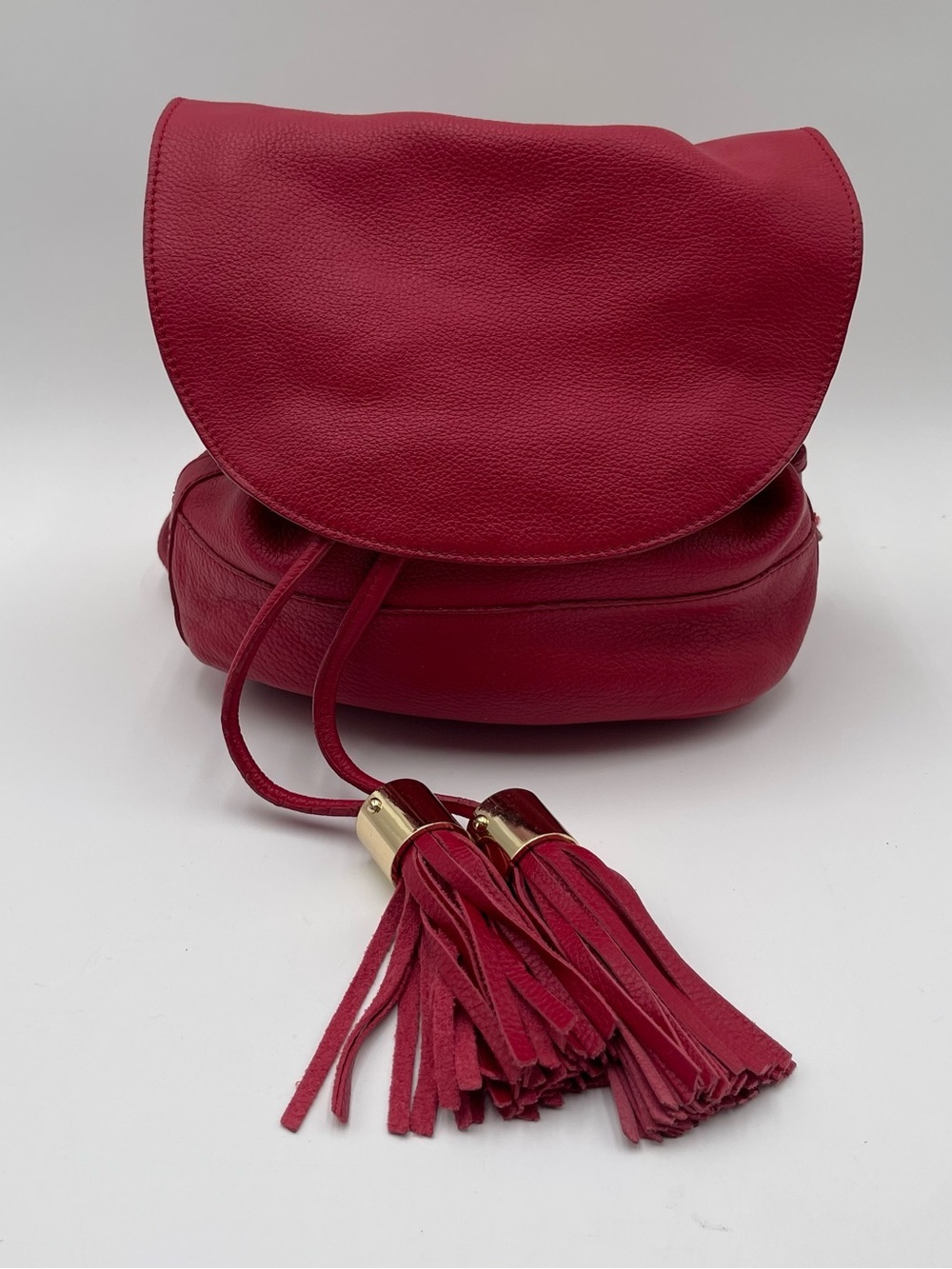 See by Chloe Vicki Saddle Bucket & Drawstring Crossbody Bag Purse Tassels Red